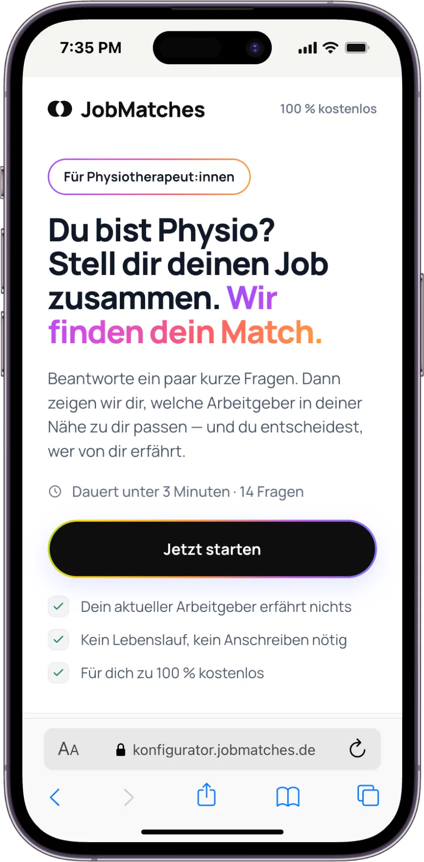 JobMatches: Konfigurator-Schritt auf dem Handy